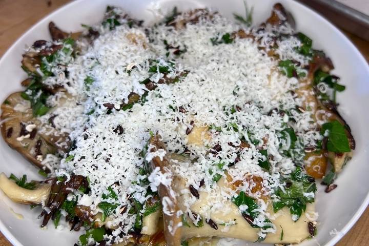Herbed Mushroom Salad with Truffle Pecorino and Puffed Red Rice