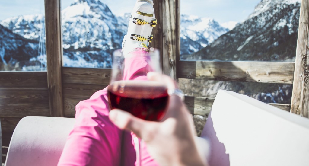 Stock Photo Woman Relaxing Glass Wine Enjoying Mountain 1910x1024