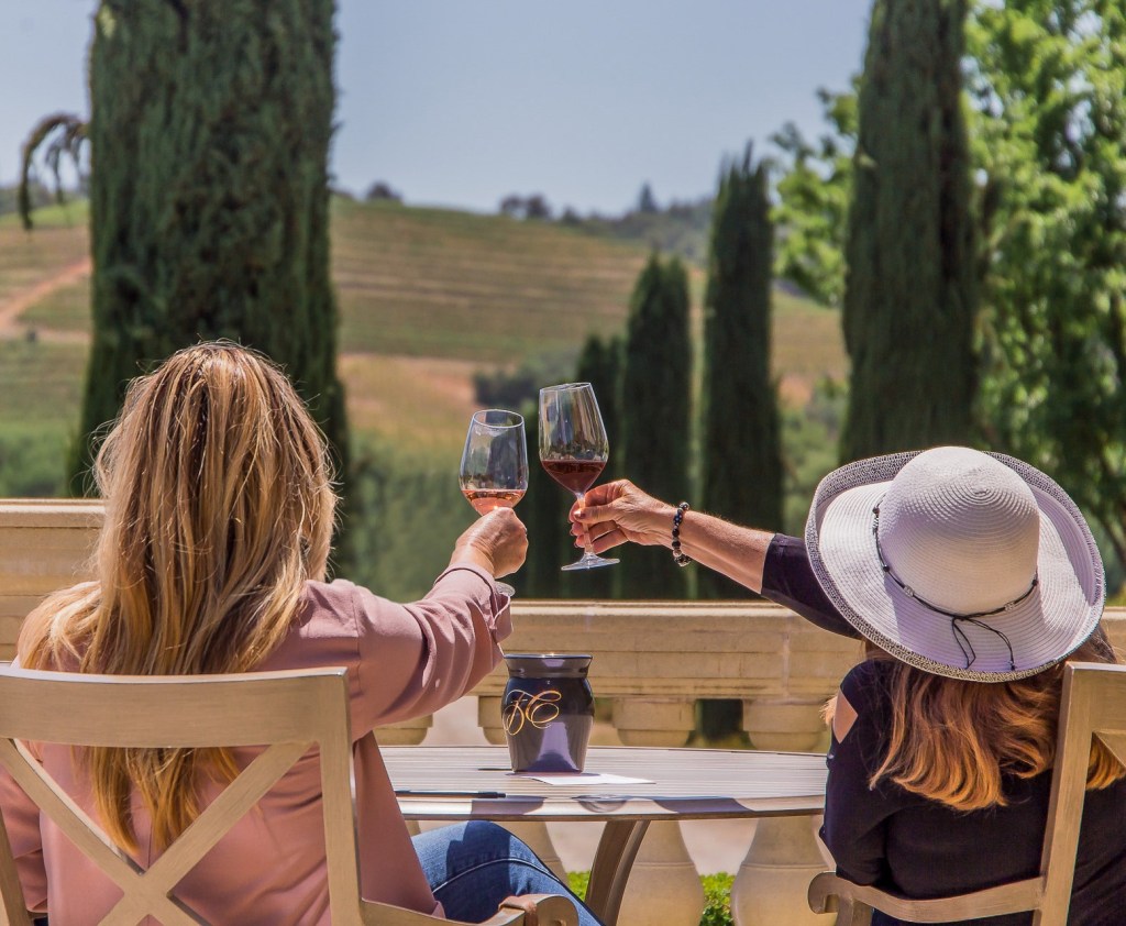 Guests enjoying wines at Ferrari-Carano in Healdsburg.