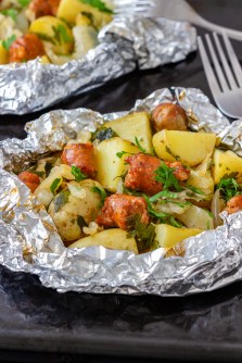 Cabbage, Potatoes and Sausages Foil Packets