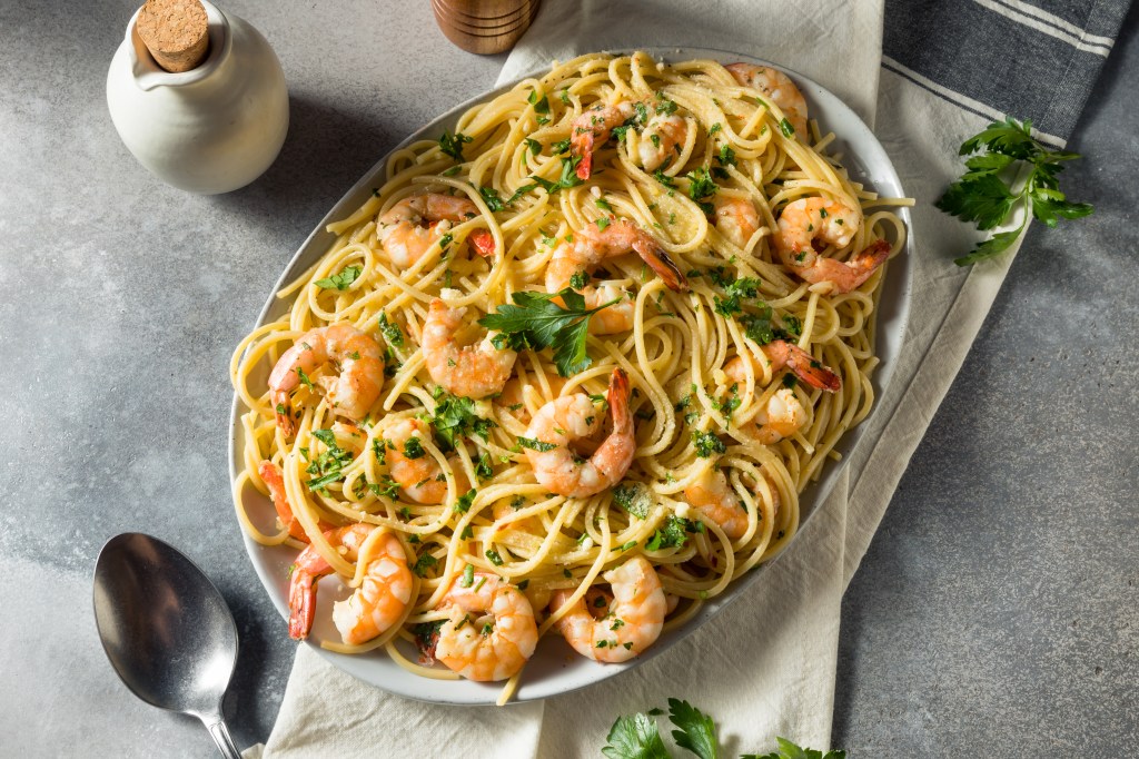 Homemade Cooked Shrimp Scampi with Pasta