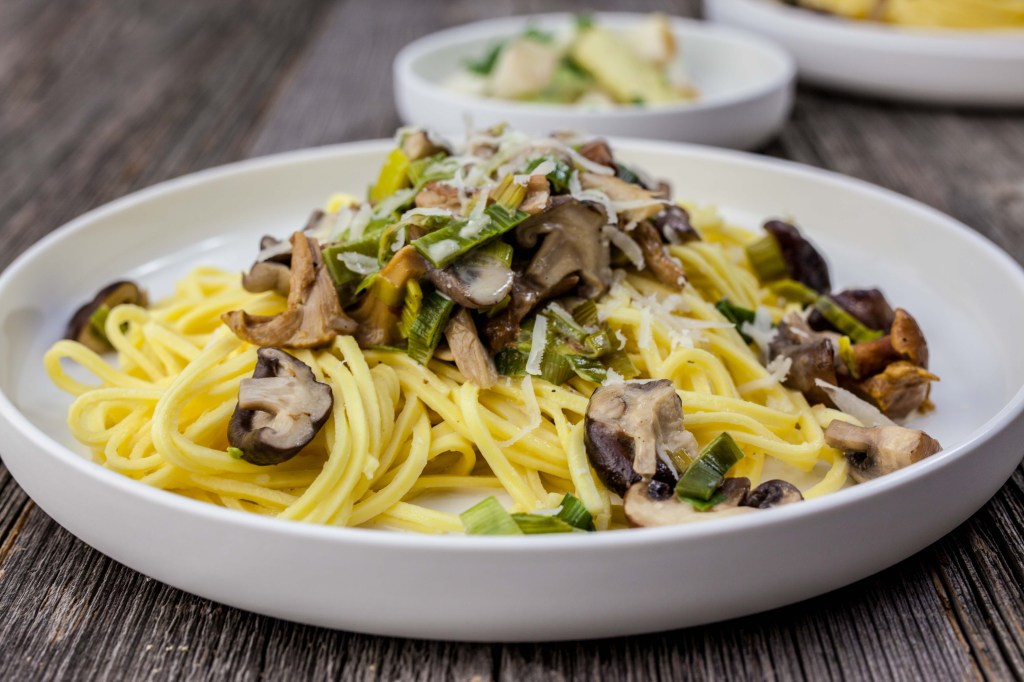 Close Up Of Noodles In Plate On Table