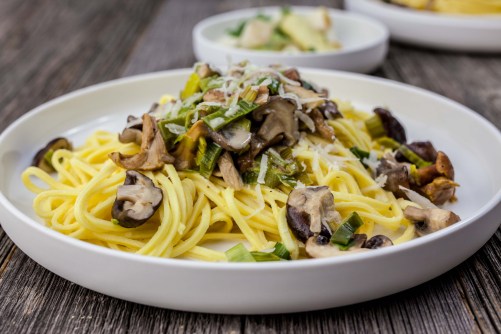 Close Up Of Noodles In Plate On Table