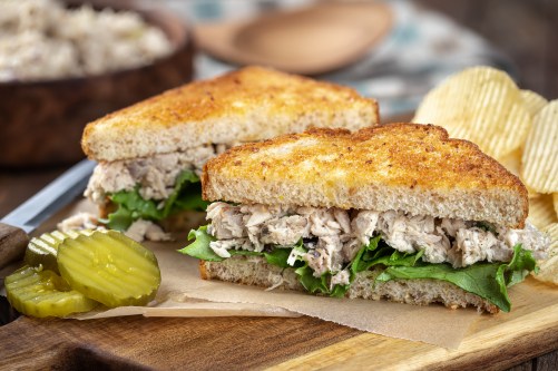 Tuna salad sandwich cut in half