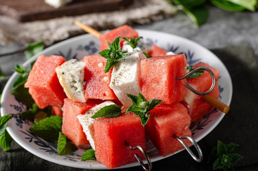 Delicious spicy skewers with watermelon