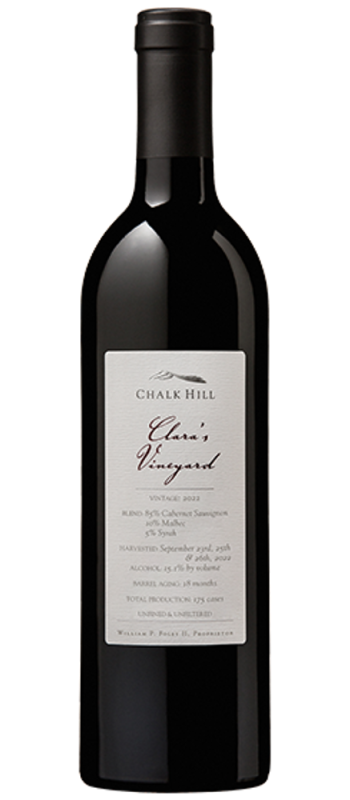 claras vineyard red wine 2022 chalk hill bottle shot